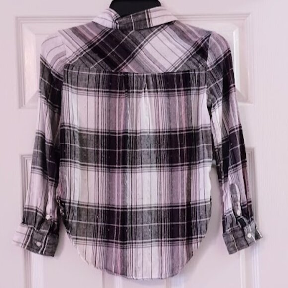 Mudd Girls size 10 Flannel shirt black, white, and gray with pink sparkles - Picture 2 of 7